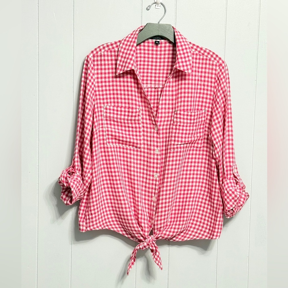 Jones New York Pink Gingham Button-Down Shirt (Soft)